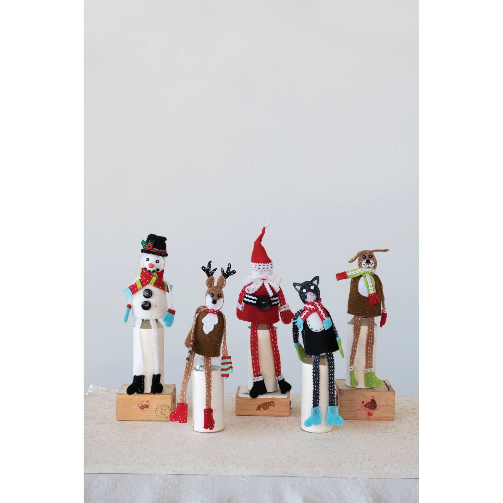 Hello Honey® 10" Handmade Fabric & Wool Felt Santa Bottle Topper with Embroidery & Applique